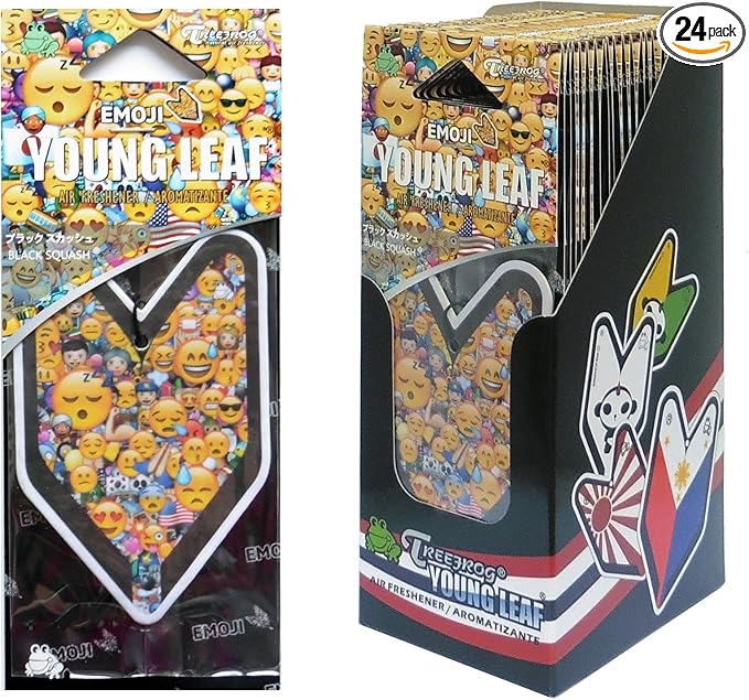 YLBS96 Japan Tree Frog Emoji Squash Scents JDM Hanging Air Freshener Black 1 Box 24 Piece
