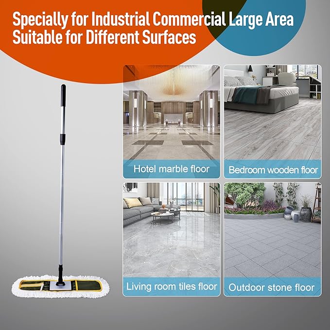 24 Commercial Dust Mop for Floor Cleaning Heavy Duty Floor Mop with 59” Extendable Long Handle Hotel Gym Garage Hospital Household Cleaning Supplies for Hardwood Tiles Marble Floors