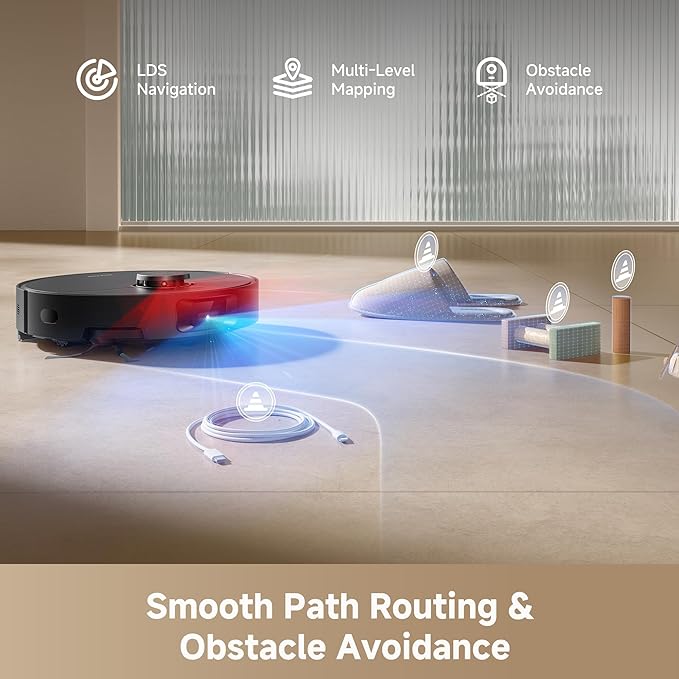 DREAME D20 Pro Plus Robot Vacuum 13000Pa Suction DuoBrush for Pet Hair Corner Cleaning Self Emptying LDS Navigation Laser Avoidance Vacuum Mop Hard Floors&ampCarpets (Black)
