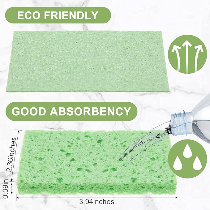 Zhengmy 100 Pieces Sponges Kitchen Compressed Sponges Bulk Natural Dish Sponge Compressed Wood Pulp Cleaning Sponge Without Scratching for Kitchen Bathroom 3.9 x 2.4 x 0.12 Inch (Green)