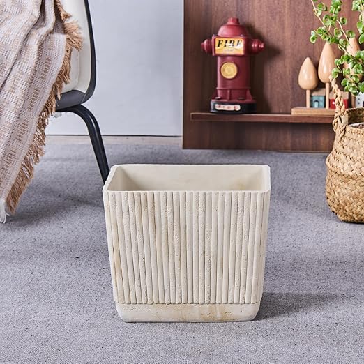 Ribbed Natural Travertine Striped Textures Small Bathroom Trash Can 2.5 Gallon(9 Liter) Resin Heavy Sturdy Kitchen Garbage CanLiving Room Bedroom Trash Can Decorative Wastebasket for Home Office