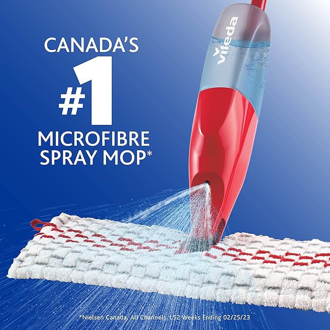 Vileda Promist Max Spray Mop - 360 Degree Swivel Red Cotton Head Multiple Surfaces