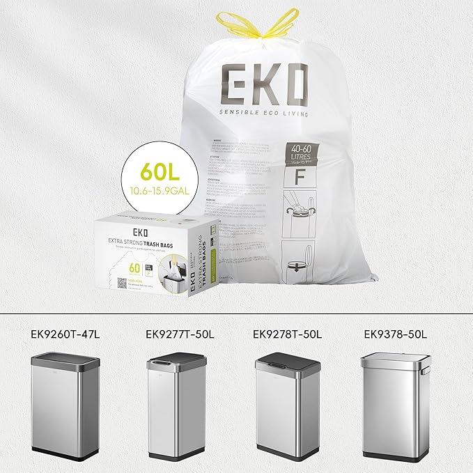 EKO Ultimate Trash Bag Starter Set – Includes 60 Count of 13 Gallon Easy-Dispense Drawstring Trash Bags plus 60 Count of 21 Gallon Easy-Dispense Drawstring Trash Bags