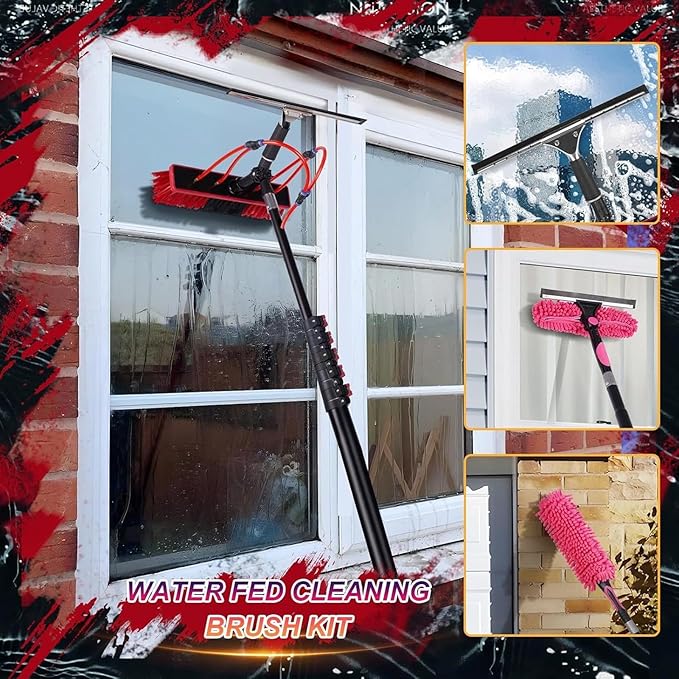20FT Water Fed Pole Kit for Window Cleaning - Extendable Telescopic Brush &amp Squeegee for Outdoor Glass &amp Solar Panel Cleaning