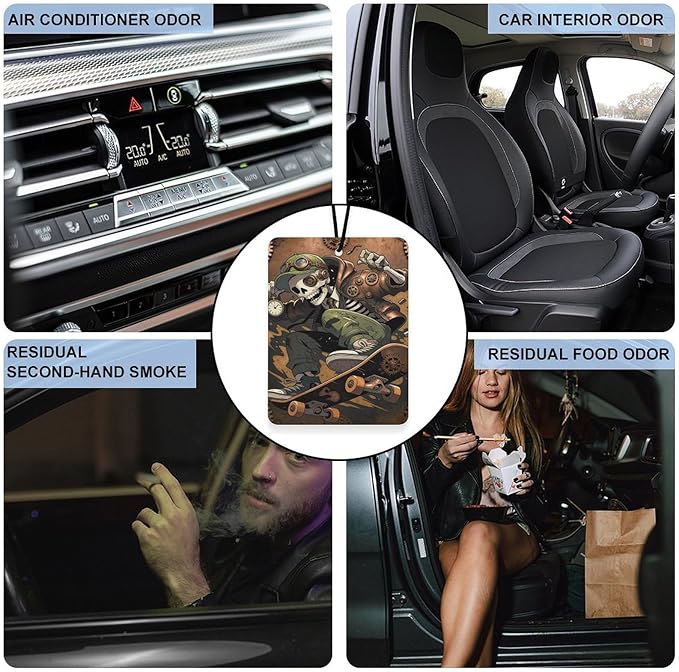 5PCS Car Air Freshener Hanging Personalized Double Sided Steampunk Skull Car Fresheners Long Lasting New Cars Scents Cute Automotive Freshies for Closets Drawers (tea)
