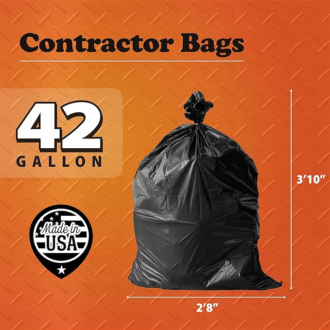 Contractor Garbage Bags 42 Gallon - Pack Of 20 Black 3 mil Strength Heavy Duty Trash Bags Garbage Bags 32”X46” Heavy Duty Plastic Construction Contractor Bags - Trash Can Liners