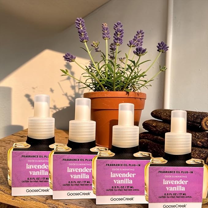 Lavender Vanilla Fragrance Oil Plug-In Refills Odor Eliminating 0.5 FL OZ 4 Pack