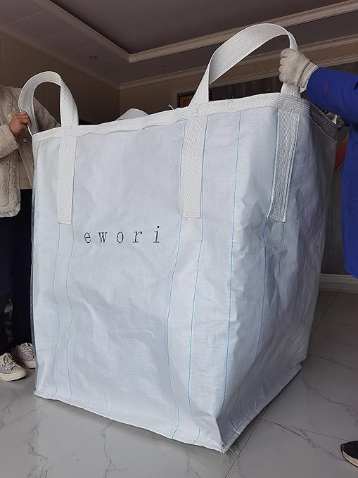 10 Pack ewori FIBC Jumbo Bulk Bag Diamond One Ton Bag 35.4L x 35.4W x 43.3H 3300lbs SWL Safty Factor 3:1 Duffle Top Flat Bottom Heavy Duty Construction Woven Polypropylene Bags (10)