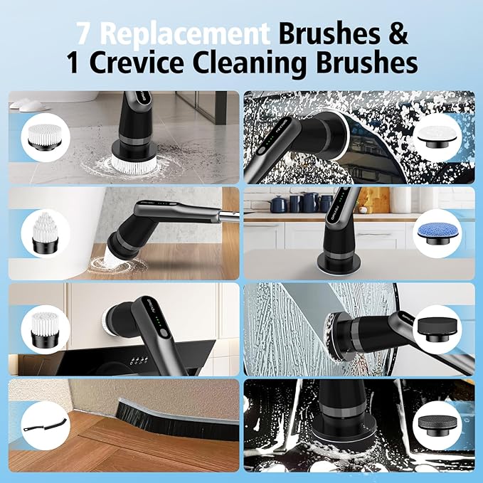 G2-Pro Electric Spin Scrubber - IPX7 Waterproof 12-in-1 Shower Cleaner Brush Retractable Handle &amp 2-Speed for Bathroom Bathtub Kitchen Tile Floors