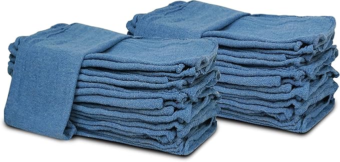 Cotton Shop Towels Blue – (Pack of 150) Size 14x14 Inches Cleaning Rags – Absorbent Shop Rags and Multipurpose Cleaning Towels for Automobiles Industries Garage and Homes