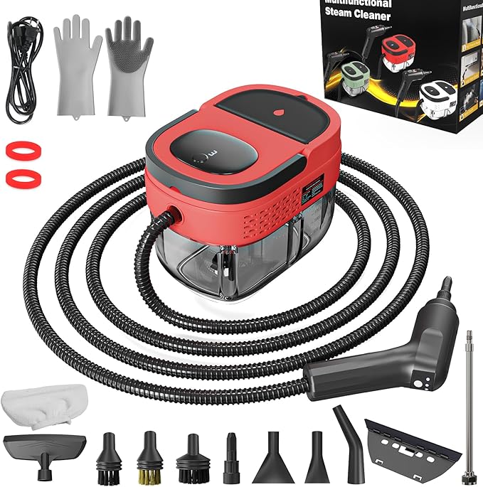 Handheld Steam Cleaner 2500W High Pressure Steamer for Cleaning Portable Steam Cleaner with 1.6L Water Tank 3 Levels Adjustable Handle Steam Cleaner for Home Car Furniture Bed Bugs (Red)