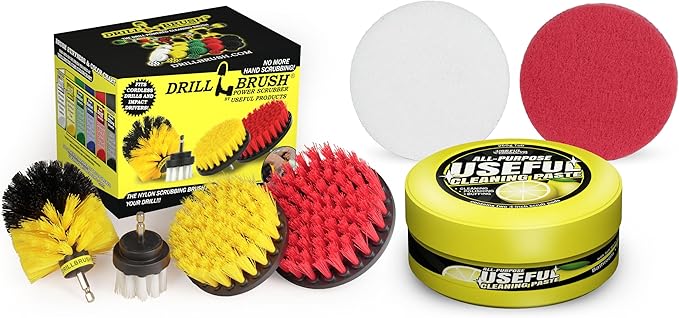 Household Essentials Cleaning Supplies with All Purpose Cleaner Paste - Shower Cleaner - Window - Grout Cleaner for Tile Floors - Oven Heavy Duty Cleaning - Bathroom Essentials - Sink Brush