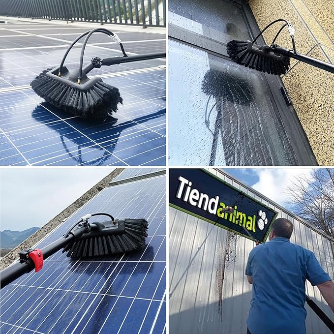 3.6-10.8 M Window Cleaning Pole/Water Fed Telescopic Brush/Extendable Cleaner Conservatory Roof/Squeegee/Soap Dispenser (9M)