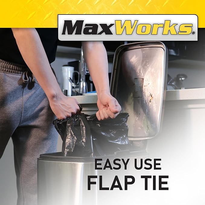 MaxWorks 50 Gallon Heavy-Duty Trash Bags 1.5 Mil Thick Black Drum Liners 50 Count with Flap Ties for Industrial Lawn Garden &amp Contractor Cleanup 51068