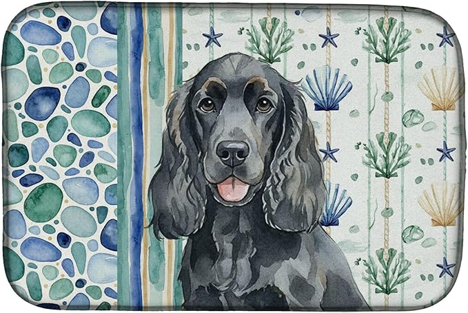Caroline's Treasures Black Cocker Spaniel Coastal Sea Glass Dish Drying Mat Absorbent Dish Drying Mat Pad for Kitchen Counter Dish Drainer Mat for Countertop 14 x 21 Multicolor