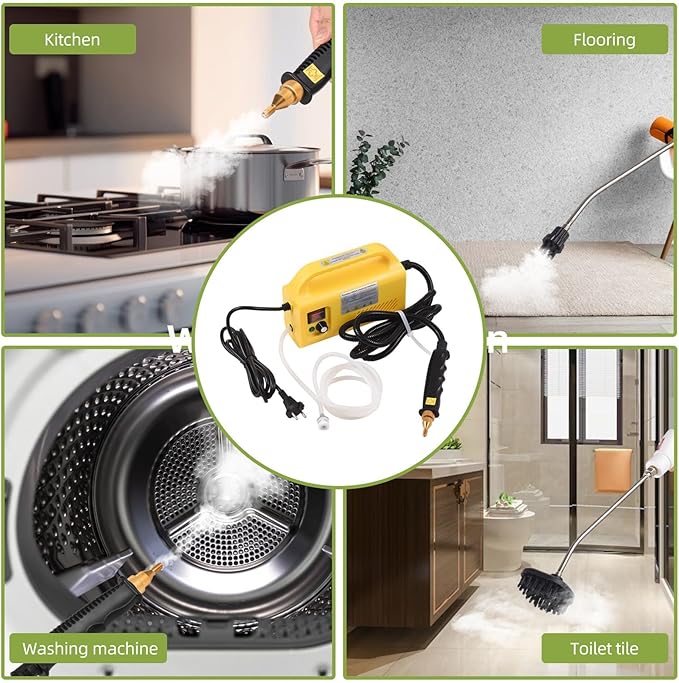 Handheld Steam Cleaner 2500W Tankless High Temperature Self Control Steam Cleaning Machine with Sprayer Brushes Heads for Home Kitchen Bathroom Grout and Tile (US Plug)