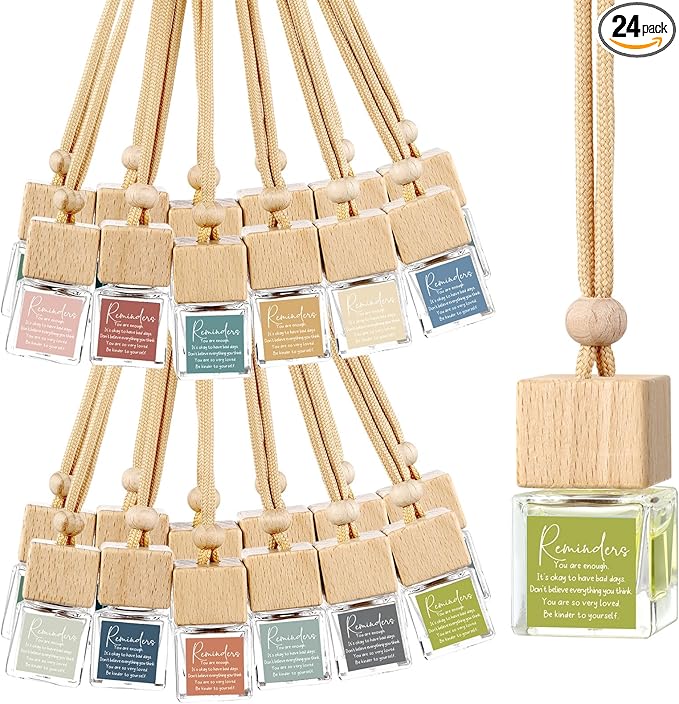 24 Pcs Employee Appreciation Gifts Bulk Empty Glass Essential Oil Diffuser Car Air Freshener Diffuser Hanging Ornament for Coworkers Office Staff
