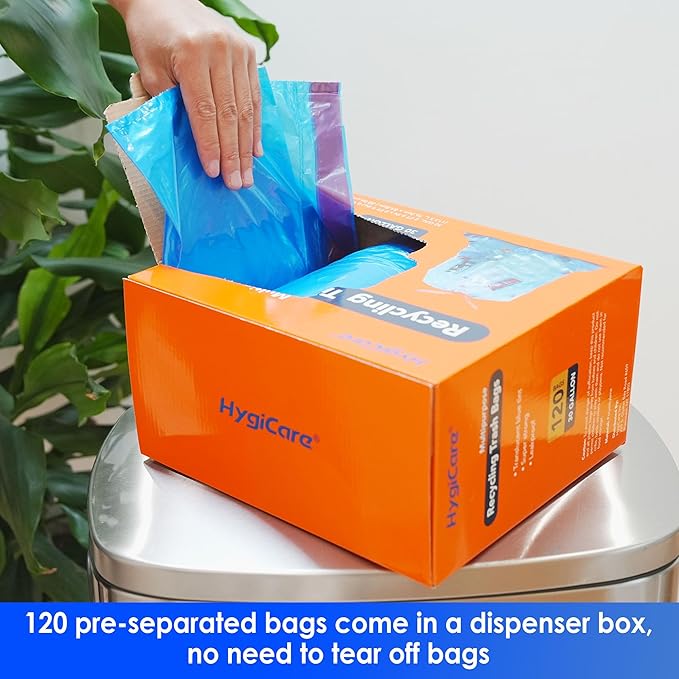 30 Gallon Recycling Trash Bags Unscented 120 Count Drawstring Garbage Bags Pre-Separated Ultra Strong Leakproof Sturdy Translucent Blue