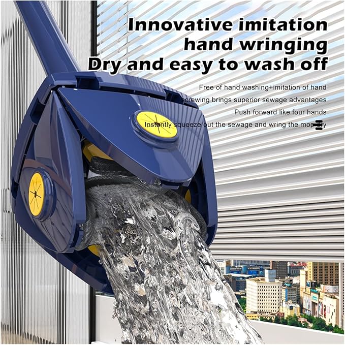 Cleaning Squeeze Mop 360° Rotatable Adjustable Floor Window Glass Home Ceiling Dusting Self-draining Brush Tool(Kit 6pcs Cloth)