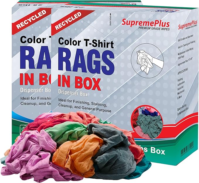 Recycled Color Knit Cleaning Rags (2 x 25 lbs. Compressed Box) – Shop Cloths Bulk for Workshops Mechanics Painters and Home Use Multipurpose Cotton T-Shirt Rags