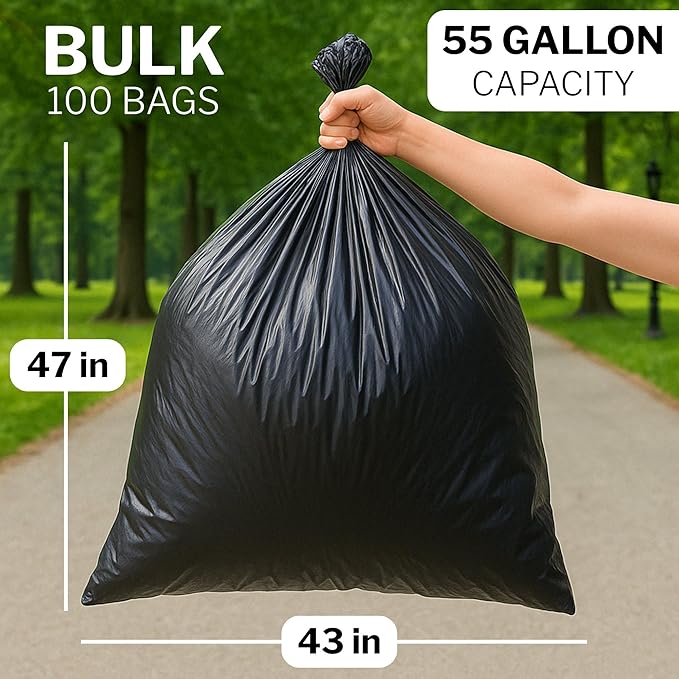 McKesson 55 Gallon Trash Bags - 100 Count 43 x 47 Black Garbage Bags Heavy Duty 1.5 Mil with Star-Sealed Bottom Large Trash Can Liners for Commercial Use Coreless Rolls