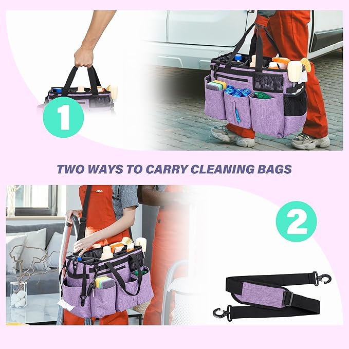 Wearable Cleaning Caddy Bag for Cleaning SuppliesLarge Capacity Cleaning Organizer Purple