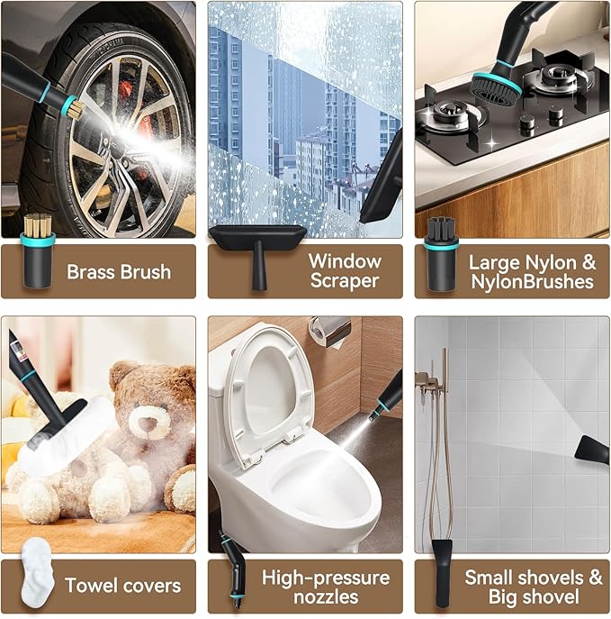 Handheld Steam Cleaner with 1.32 Quarts Tank &amp 15s fast Heat-Up 13 Attachments.Portable High Pressuer Hand Held Stemer for homeKitchen Bathroom Windows and Floors.Steamer for Cleaning