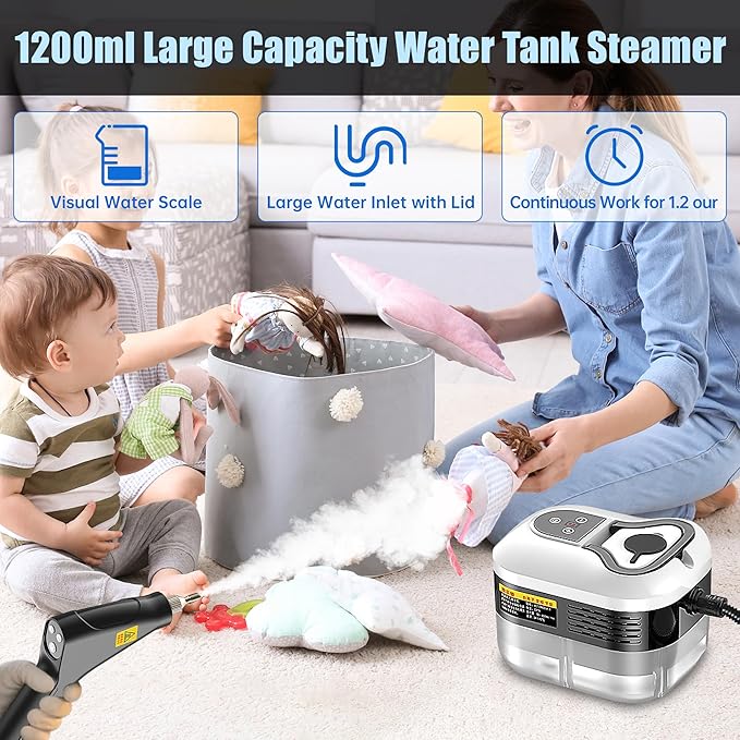 Powerful 2500W Handheld Steam Cleaner15s Fast Heat-Up &amp High-Pressure Steam 6-Level Adjustable Settings for Deep Cleaning on Floors Kitchen Bathroom Car Grout (White)