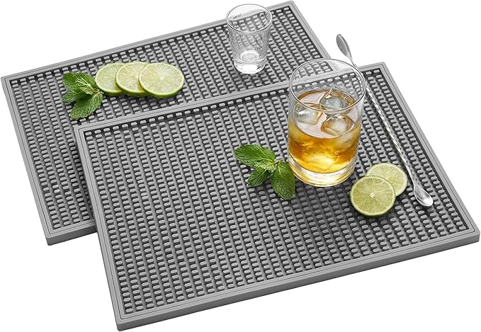 Bar Mat - 18X12(2 Pcs) Rubber Bar Mats for Countertop &amp Dish Drying Non-Slip Bartender Mat with Airflow Design for Home Bar Cocktail Set Kitchen &amp Outdoor Use (Gray)