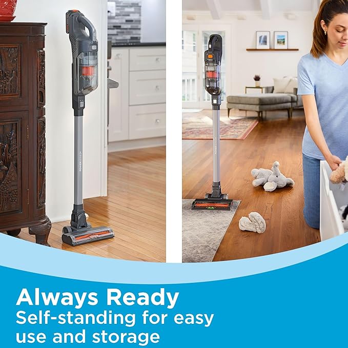 BLACK+DECKER POWERSERIES 20V MAX Cordless Stick Vacuum Cleaner Household Vacuum Cleaners for Hardwood Floors and Carpet LED Lights Detachable Anti-Tangle Lightweight Bagless (BHFEA18D1)