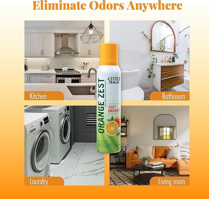 Citrus Magic Organic Natural Odor Eliminating Air Freshener Spray Orange Zest 3-Ounce Pack of 3
