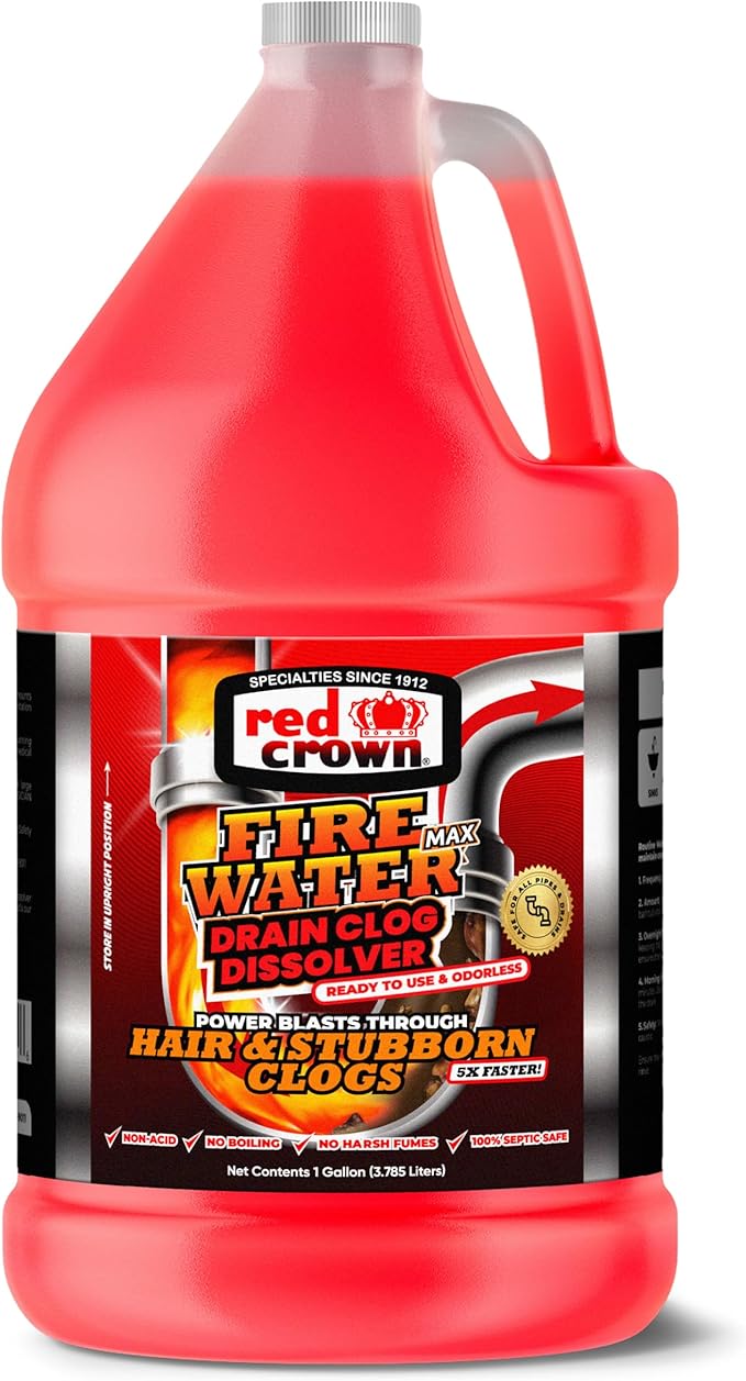 Fire Water Max Drain Clog Dissolver Hair Clog Liquid Cleaner &amp Remover for Any Sink Shower Tub Pipe Drains Septic Safe 5X Faster Action 1 Gallon