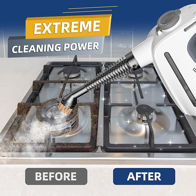 Spurgehom 1350W Handheld Steam Cleaner with 15-Pc Accessories(including mop) &amp 550ML Tank – 3Bar Dirty-Free Steamer for Floors Cars Upholstery and Multi-Surface Home Cleaning