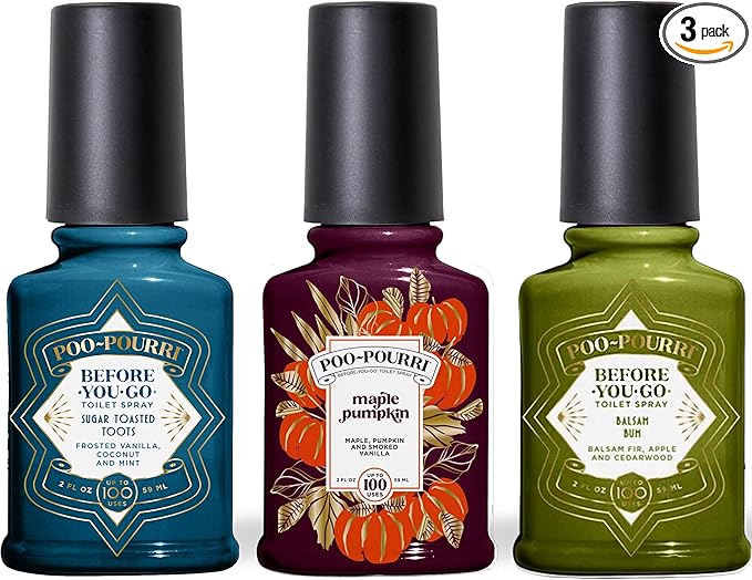 Poo-Pourri Before-You-Go Toilet Spray Spring 2 Oz Variety Pack– Maple Pumpkin Sugar Toasted Toots and Balsam Bum