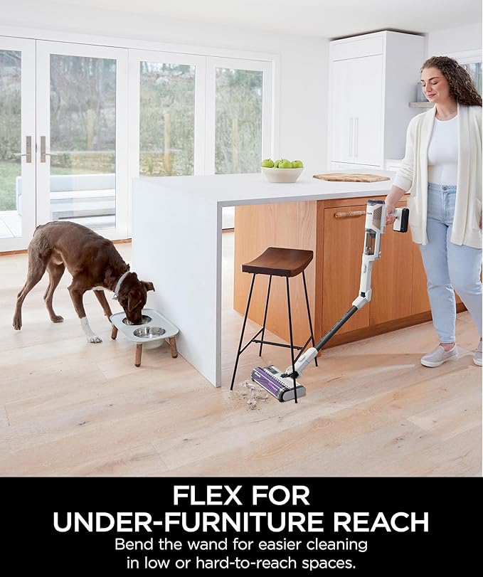 Shark IW3615 Detect Pro Cordless Stick Vacuum with HEPA Auto-Empty System Flexible Wand Portable Handheld Attachment Ideal for Household Pet Hair 60 Minute Runtime White/Beats Brass (Renewed)