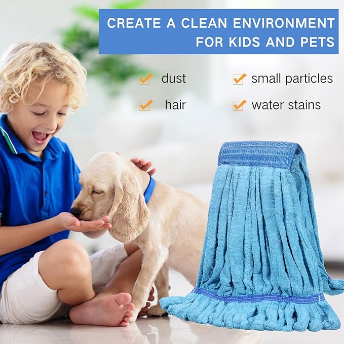 Lallisa 2 Pcs Commercial Mop Head Replacement 18 Oz Tube Microfiber Mop Heads for Floor Cleaning Industrial Mop Heads Blue Looped End Wet Mop Head Refill for Home Commercial Industrial Use