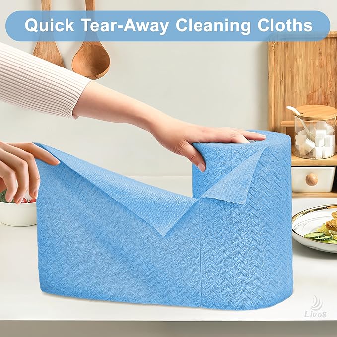 LIVOS Microfiber Cleaning Cloth Roll - 80 Pack Reusable Paper Towels Microfiber Towels for Cars Super Absorbent Lint Free Cleaning Rags for House Kitchen Window-Light Blue 11.5x11.5