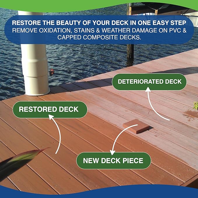 E2 PVC Deck Revitalizer - PVC Color Restorer. Rejuvenates Your Deck &amp Removes Stains &amp Scuffs. The E2 Bundle Contains What You Need to Clean &amp Restore Original Color to PVCs &amp Decks