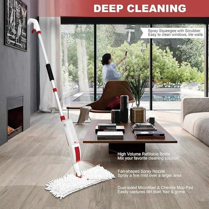 VENETIO Premium Spray Mop for Floors and Window Squeegee with Scrubber Combo 2 in 1 Kit(Pack of 1)