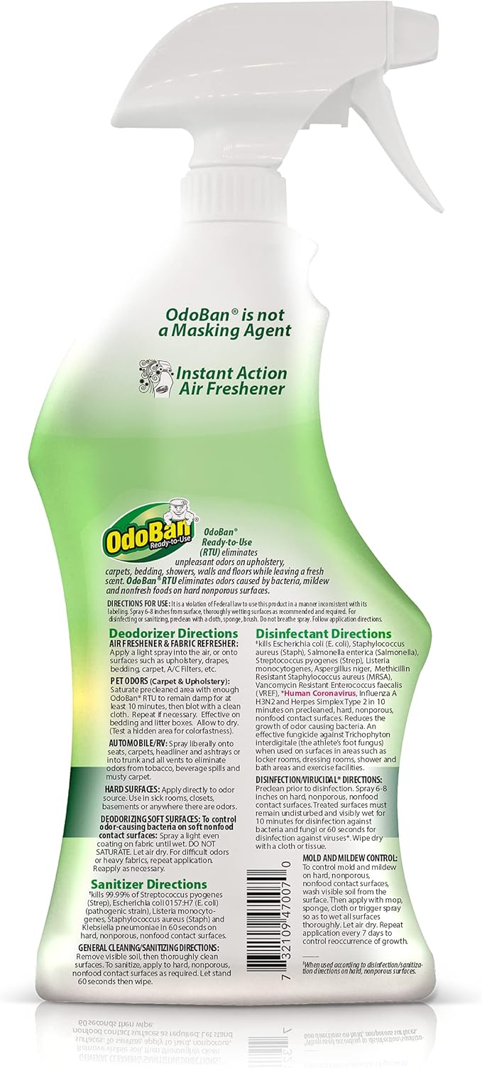 OdoBan Ready-to-Use Disinfectant and Odor Eliminator Set of 3 Spray Bottles Made in the USA Original Eucalyptus and Lavender Scents 32 Ounces Each