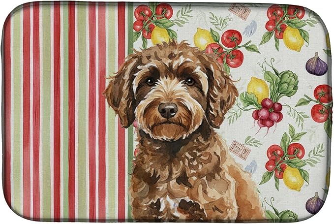 Caroline's Treasures Spanish Water Dog Vegetables Dish Drying Mat Absorbent Dish Drying Mat Pad for Kitchen Counter Dish Drainer Mat for Countertop 14 x 21 Multicolor