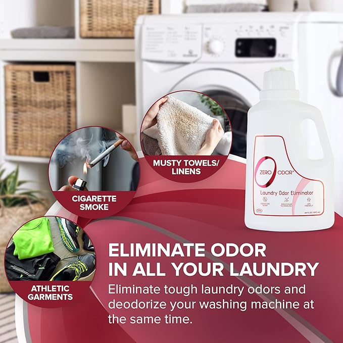 Zero Odor - Laundry Odor Eliminator &amp Deodorizer BUNDLE- Great for Pet Bedding &amp Sweaty Workout Clothes -(16 &amp 64-Ounce)