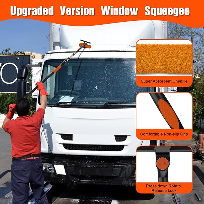 25FT Reach Window Squeegee Kit with Extension Pole 2-in-1 Professional Washer for High Windows 5-20FT Adjustable Reach Rotatable Head for Indoor &amp Outdoor Use Streak-Free Cleaning Tool for Hom