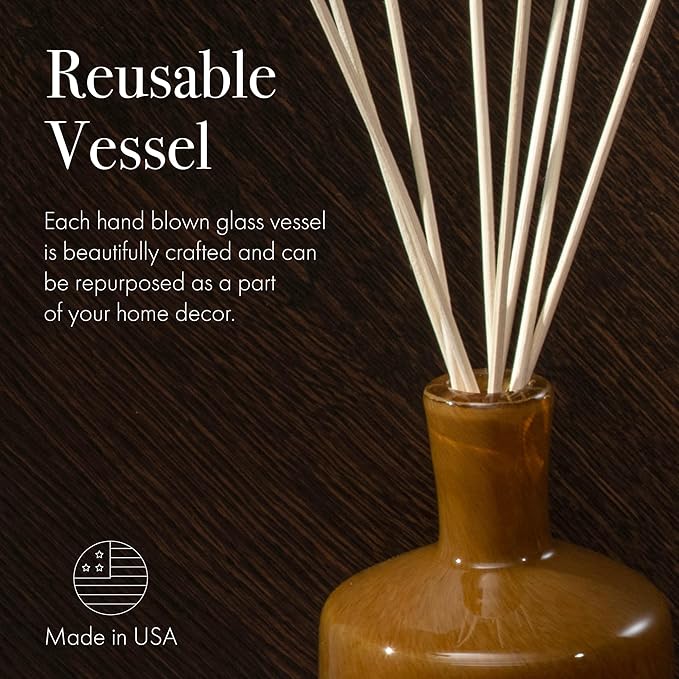 LAFCO New York Signature Reed Diffuser Amber Black Vanilla - 15 oz - Up to 9 Months Fragrance Life - Reusable Hand Blown Glass Vessel - Natural Wood Reeds - Made in The USA