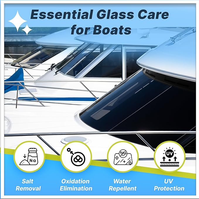 Venco Clear X Glass Polish &amp Protector - 16oz Kit for Removing Rust Burnt-In Stains Water Spots - Protects &amp Repels Water Snow - Ideal for Yachts Cars Home Windows RVs &amp More - Made