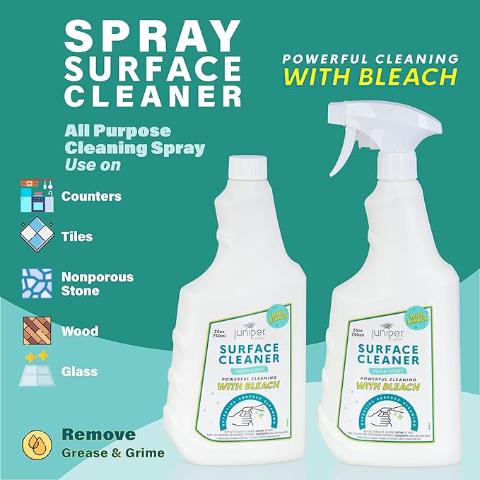 Juniper Surface Cleaner With Bleach All-Purpose Cleaner for Bathroom Kitchen Toilet 25 Fl. Oz Trigger Spray Bottle (Pack of 4) Total 100 Ounce