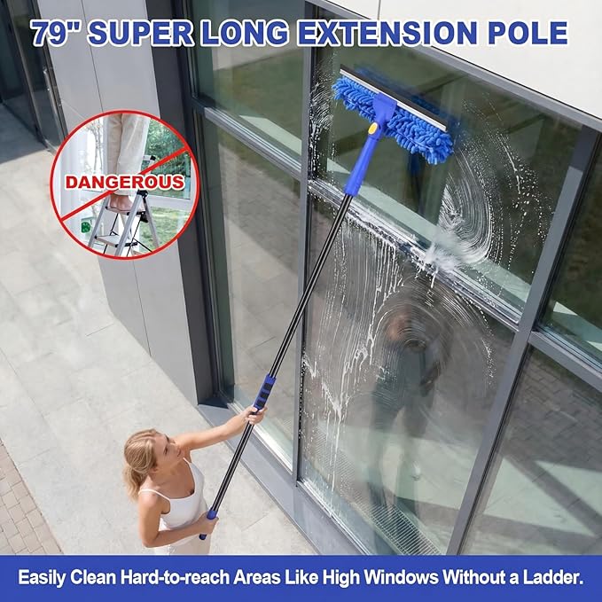 Wontolf 4-in-1 Squeegee for Window Cleaning Kit with Storage Bag 79'' Squeegee Window Cleaner Tool with Extension Pole Rotatable Window Washing Equipment for Home Outdoor Windows Glass Shower