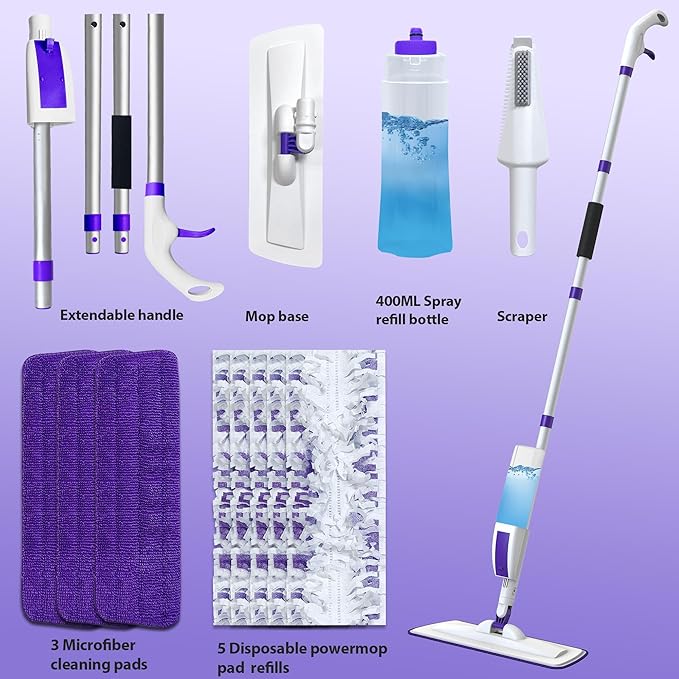 Spray Mop for Floor Cleaning System with 3 Washable Pads&amp 25 Disposable Refills for Hardwood Laminate Tile Floor Dust Cleaning.
