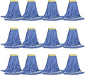 Matthew Cleaning Commercial Mop Head Replacement 5 Inch Wide Headband Looped End Cotton Blend String Wet Mops for Floor Cleaning 24 oz Large Case Pack 12 Pcs Blue