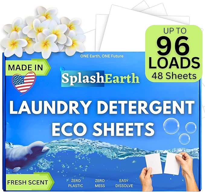 Laundry Detergent Sheets - Eco Friendly Hypoallergenic Laundry Sheets Detergent for Sensitive Skin Recycled Packaging Stain Fighting Natural Plant-Based Smell (up to 96 Loads)